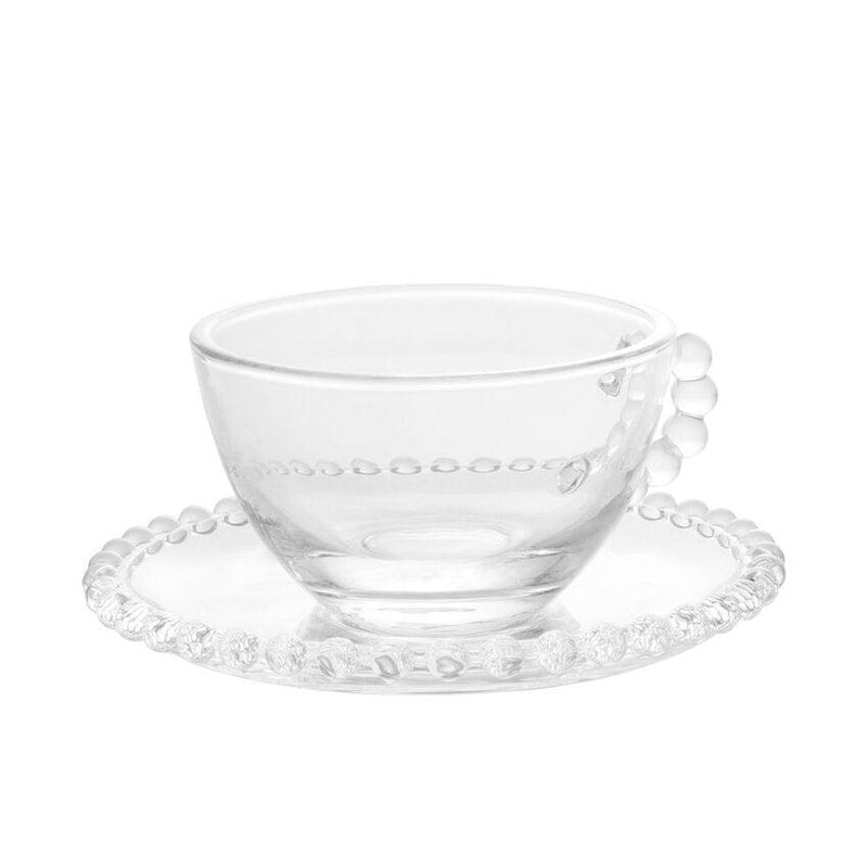 Conjunto 4 Xícaras de Chá de Cristal com Pires Pearl - DoceLar Loja