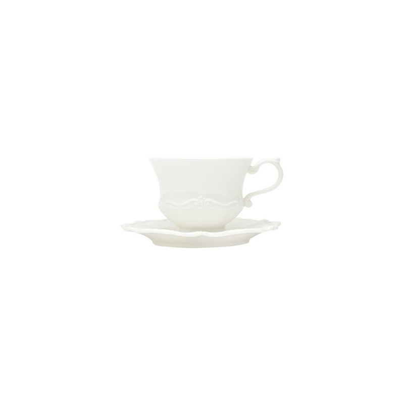 Conjunto 6 Xícaras de Chá de Porcelana com Pires Fancy Branco - DoceLar Loja